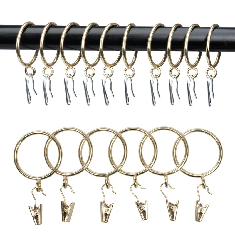 Curtain Rings and Hooks Clip,25mm Inside Diameter,Complete Set with Curtain