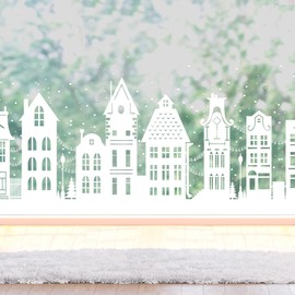 Watersay 47" 2 Pcs Christmas Window Clings Border White Street Scene Window Stickers Christmas Window Decorations Snowy Winter Reusable Non Adhesive Holiday Christmas Window Stickers and Door Decor