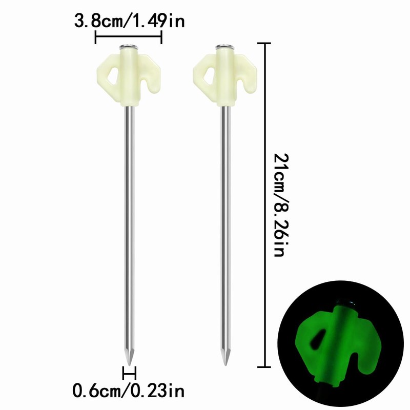WELANE Eavy Duty Tent Stakes, 12PCS Luminous Aluminium Tent Pegs