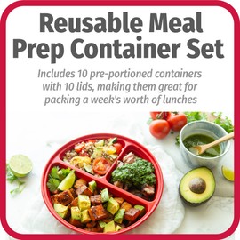 Good Cook Meal Prep on Fleek, 3 Compartments BPA Free, Microwavable/Dishwasher/Freezer Safe, Red