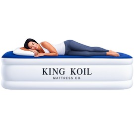 King Koil Luxury Cal King Air Mattress with Built-in Pump for Home, Camping & Guests - King Size Inflatable Airbed Luxury Double High Adjustable Blow Up Mattress, Durable Waterproof & Premium