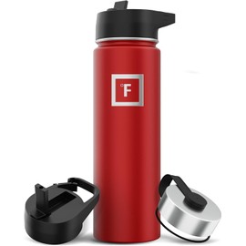 IRON °FLASK Camping & Hiking Hydration Flask with Straw, Wide Mouth Insulated Stainless Steel Sports Water Bottle - 22 oz Fire Red