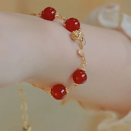 1pc Rose Charm Red Beaded Bracelet, Elegant Bracelet Jewelry
