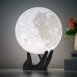 BRIGHTWORLD Gifts for Women, 7.1 inch Moon Lamp 3D Printing Moon Light 16 Colors Night Light for Kids Room Home Decor, Gifts for Teen Girls Boys, Mothers Day Gifts Birthday Gifts (Black Hand Stand)