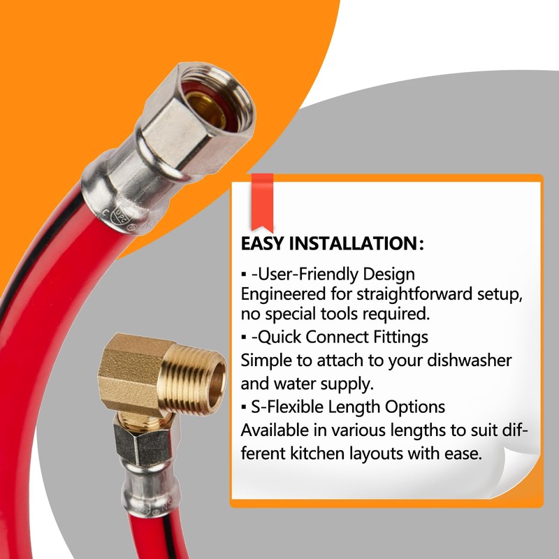 1-Pack HeSun 6 Feet Red PVC Dishwasher Hose, 3/8" Comp