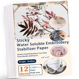 Water Soluble Stabilizer for Embroidery Printable - Jecqbor 12PCS 8.5''x 11'' Stick and Stitch Embroidery Paper Wash Away,Dissolvable Backing for Hand or Machine Sewing Supplies