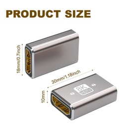 FENGRUI 2 Pack 8K HDMI Female to Female Adapter, 2.1 Female to Female Adapter Extender Gold Plated HDMI Connector Support 8K@60Hz UHD for Laptop, HDTV, PC, Monitor, Cinema