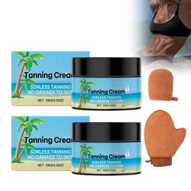 Skin Tanning Cream – Natürliche Bräunungscreme Für Sonnenlose Bräune, 2PCS Inkl. 2 Handschuhen, Hydratisierende & Streifenfreie Formel, Schnell Einziehende Selbstbräuner-Lotion Für Strahlenden Teint