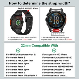 VELEYOK 22mm Silicone Bands for Fenix E/Fenix 8 AMOLED 47mm/7 pro/7/6 pro/6/5 Plus/5, Sport Watch Strap Compatible with Approach S70 47mm/S62/epix Pro 47mm/Forerunner 965/955/MARQ Adventurer(Gen 2)