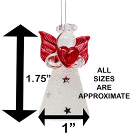 Angel Christmas Ornaments - White Glitter Star Angels with Red Hearts and Wings - Holiday Decorations - Craft Accessories - Set of 6 Angels - 1.75" H