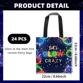 KERINGO 24 PCS Glow in the Dark Gift Bags Glow Party Gift Treat Bag with Handles Non Woven Goodie Bags for Neon Theme Birthday Party Supplies