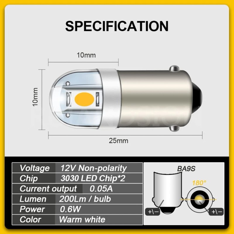 Ruiandsion Ba9s Led Bulb Ba9 1895 1891 53 57 Warm