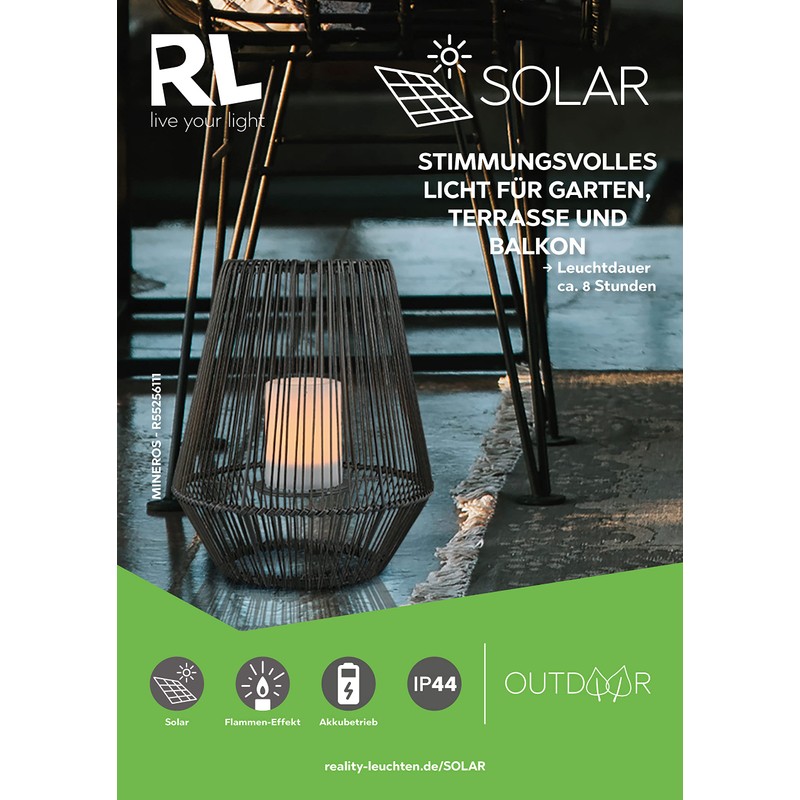 Reality Leuchten Mineros R55256111 Solar LED Outdoor Table Light Plastic
