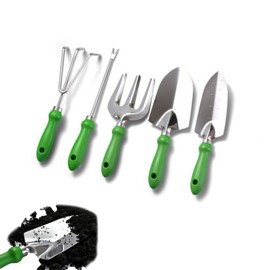 5 pcs Gardening Tools, Hand Tool Set Included Broad Trowels, Pointed Trowels, Root Picker, Rake, Fork Perfect for Gardening Enthusiasts and Gardeners