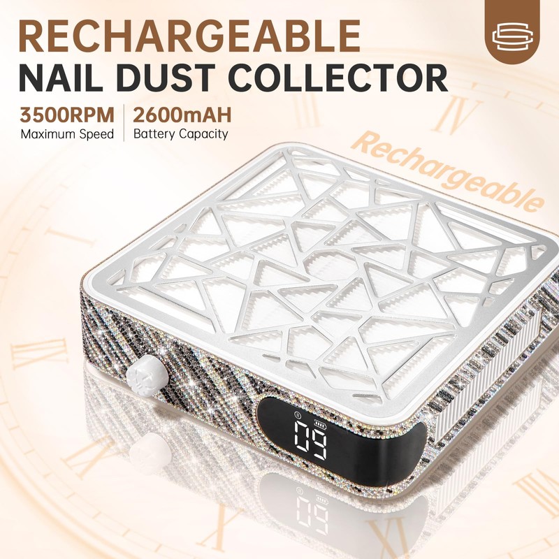 CHRISTINE SHELLY Nail Dust Collector, Cordless Dust Collector Nail Tech,