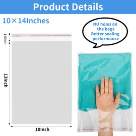 Clear Cellophane Self‑Sealing Poly Bags 10x14 Inches, 3.0 mils Thick with Reinforced Stitch Edge - Large Clear Plastic Shipping & Packaging Bags for Clothing, T‑Shirts & Small Business