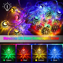 GWSNIO Guirnalda de luces LED de globo, 20 pies, 40 bolas, estilo marroquí, luces colgantes de Navidad, funciona con pilas, para interiores, exteriores, hogar, recámara, fiesta, boda, cumpleaños, decoración de árbol de Navidad