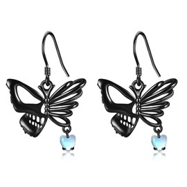 Skull Butterfly Dangle Earrings Sterling Silver Black Skull Butterfly Jewelry Gifts for Women, No Gemstone