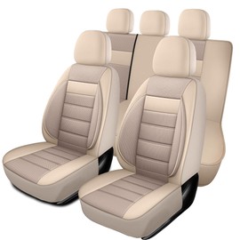 HChengkikz Leather 3D Foam Back Support Car Seat Covers Full Set Air Mesh Automotive Seat Covers, All Season Car Seat Cover Fit Automotive,SUV,Sedan,Van, Airbag Compatible Elegance (Beige)