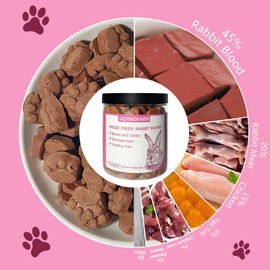 JADINGSFARM Freeze-Dried Rabbit Blood Pet Food for Dog, 4.5 oz, Iron-Rich Treats for Dogs Cats, High Protein Training Treats, Grain Free, Gluten Free, Filler Free