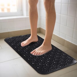 BWBIKE Badewannen- und Duschmatten Lange rutschfeste Badematte 40 x 88 cm Badewannenmatte mit Saugnäpfen und Abflusslöchern für das Badezimmer Maschinenwaschbare Weiche Duschbodenmatte,Schwarz