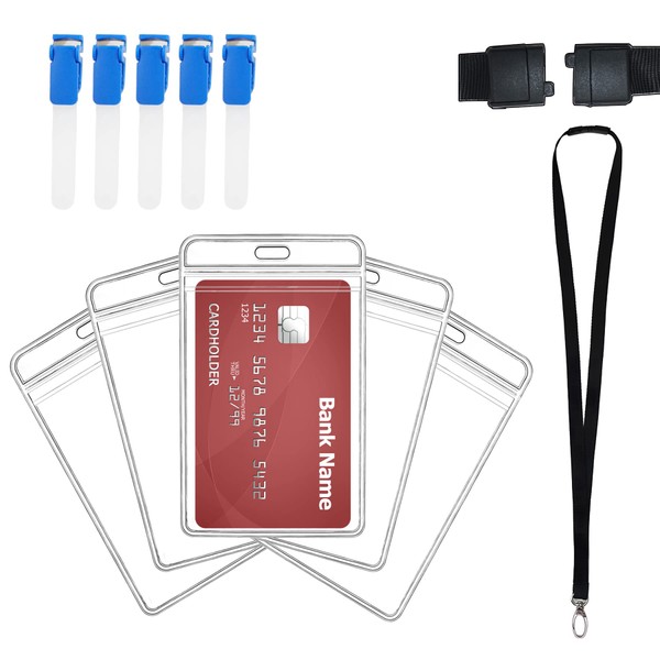 5 Pack Plastic Waterproof ID Badge Holders with Safety Breakaway