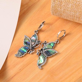 Shop LC Butterfly Dangle Earrings - Abalone Shell with Black Crystal Dangling Lever Back Earrings in Stainless Steel - Butterfly Wing Drop Leverback Earrings for Women Jewelry Christmas Gifts for