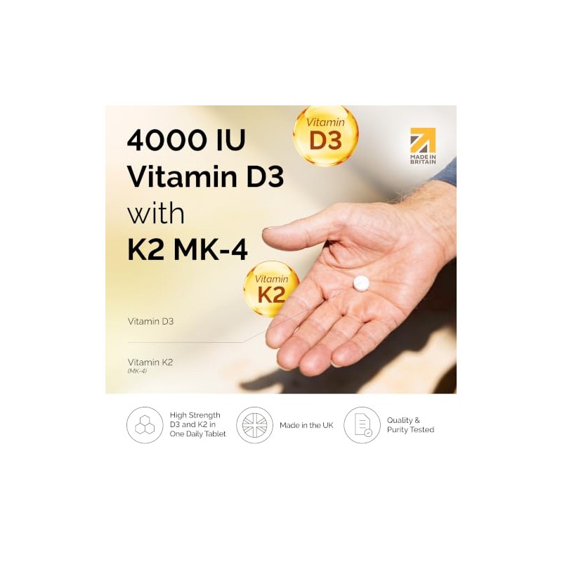 Vitamin D3 4000 IU & K2 MK-4 100μg, Supports Bone,