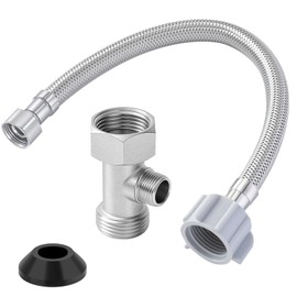 Blulu Bidet T Adapter, Metal T Valve for Bidet (7/8” x 7/8” x 3/8”) or (15/16" x 15/16" x 9/16") with 12 Inch Flexible Toilet Connector, 3 Way Tee Connector Attachment for Toilet Bathroom