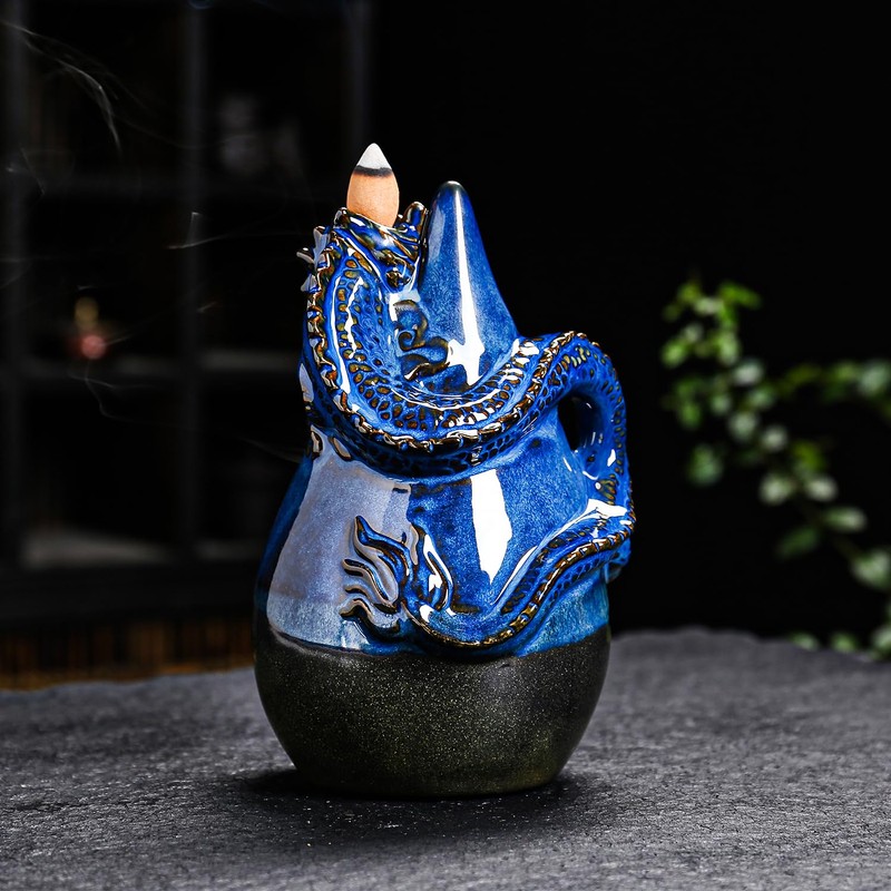 Dragon Incense Burner - Ceramic Backflow Waterfall Burner with Dragon