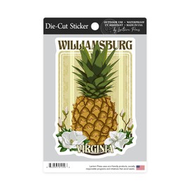 Die Cut Sticker Williamsburg, Virginia, Colonial Pineapple, Contour Vinyl Sticker 3 to 6 inches, (Waterproof Decal for Cars, Water Bottles, Laptops, Coolers), Large