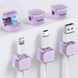AhaStyle Magnetic Cable Organizer [1s Lock] 6 Pack Cord Cable Holders Clips Strong Adhesive Cable Cord Keeper [Smooth Adjustable] Hide Wire Cord Organizer for Nightstand Kitchen Car Office (Lavender)
