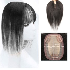 Topper Hair Piece for Women 8A Human Hair Toupee Hairpiece Extension Clip in Topper Crown Top Hair Extention for Slight Hair Loss/Thinning Hair/Cover Gray Hair