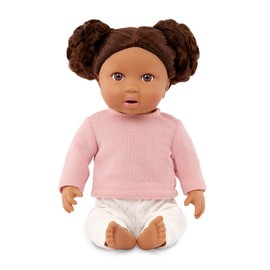 LullaBaby – 14-inch Realistic Baby Doll – Wavy Dark-Brown Hair, Brown Eyes & Soft Body – Pink Sweater Outfit, Elastics & Pacifier – Pretend Play – Toys for Kids Ages 2+ – Baby Doll with Brown Hair
