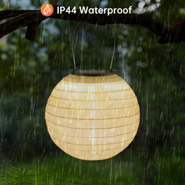 Yomaido Lanterns Solar Outdoor Weatherproof, Pack of 2 20 cm Solar LED Paper Lantern, Waterproof Nylon Garden Lantern, Solar Lighting for Outdoor Garden Yard Patio Wedding Party Decoration (Warm
