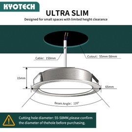 KYOTECH LED Recessed Spotlight 230 V G4 LED 3.5 W 4000 K Neutral White 260LM Furniture Recessed Spotlight IP44 LED Furniture Recessed Light Under-Unit Light Kitchen LED Borehole 55-58 mm and 20 mm