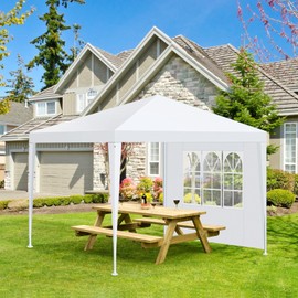 HOTEEL 10'x10' Canopy Party Tent with 2 Removable Sidewalls, Waterproof Outdoor Shelter for Camping, Patio, Weddings & Events, Portable White Gazebo
