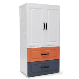 SHOUMANUAL Plastic Drawers Dresser, 43" Tall Storage Cabinet with 2 Drawers & Shelves, Standing Dresser Bedside Furniture, Night Stand End Table Dresser for Bedroom, Playroom, Mixed Colors