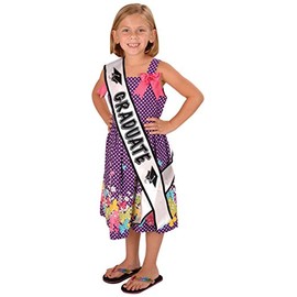 Beistle Kid Graduate Satin Sash-1pc, 27 by 31/2-Inch, White/Black