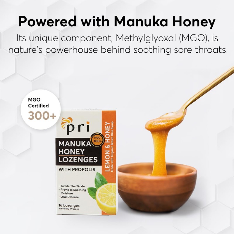 P.R.I Manuka Honey Lozenges with Propolis, Soothing Cough and Throat