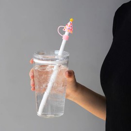 5Pcs Christmas Straw Toppers 10mm Pink Straw Cover Cap Reusable Silicone Straw Topper Christmas Tree Snowman Reindeer Cute Design Drinking Straw Covers Xmas Straw Lids Protectors Holiday Party Decor