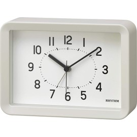 RHYTHM 8RE675SR03 Alarm Clock, Continuous Second Hand, A6 Size, Interior Clock, White, 4.1 x 5.8 x 1.9 inches (10.6 x 14.8 x 4.8 cm), RHYTHM PLUS