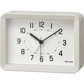 RHYTHM 8RE675SR03 Alarm Clock, Continuous Second Hand, A6 Size, Interior Clock, White, 4.1 x 5.8 x 1.9 inches (10.6 x 14.8 x 4.8 cm), RHYTHM PLUS
