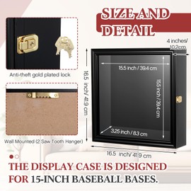 Silipull 15'' Baseball Base Display Case Cabinet 16.5" W x 16.5" H Wall Mount Wooden Box Holder W/98% UV Acrylic Door Lockable Storage Display Box for Collection