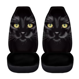 WUYOJUXA Black Cat Car Seat Cover Set for Front Seat Only Funny Car Interior Seat Rugs 2 Pcs Auto Front Protector Vehicle Bucket Pad Set for Women Car Accessories Set