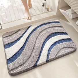 BIKETEK Microfiber Bath Mat - Soft, Fluffy Non-Slip Rugs (16" x 24", Grey) - Machine Washable for Bathroom, Shower, Tub