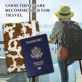 ATJFKIXL Passport Holder for Travel Essentials, RFID Premium Leather Passport Wallet Cover Case for Travel Must Haves Accessories, Passport Book Holders for Women Men Cute Retro Brown Cowprint