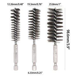 BUXIMN 6 Pcs Bore Brush for Drill, 1/4" Hex Shank Stainless Steel Twisted Wire Brush for Drill, Bristle Round Wire Brush with Different Sizes, Tube Pipe Cleaner for Rust (Diameter 12,19,25mm)