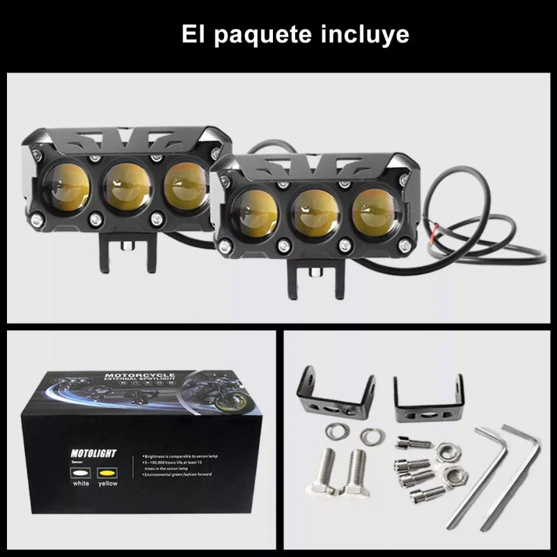 Par Faro Led Exploradoras Laser Lupa Estrobo Moto Auto 70w