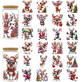 24PCS Christmas Deer UV DTF Cup Wrap Stickers